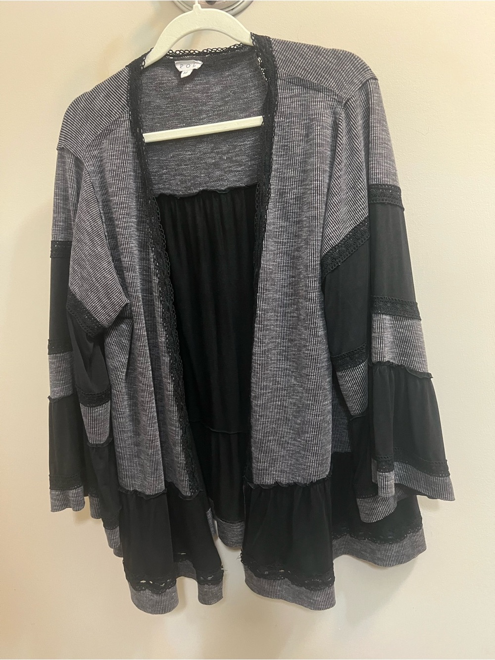 POL Black and Gray Layered Open-Front Cardigan